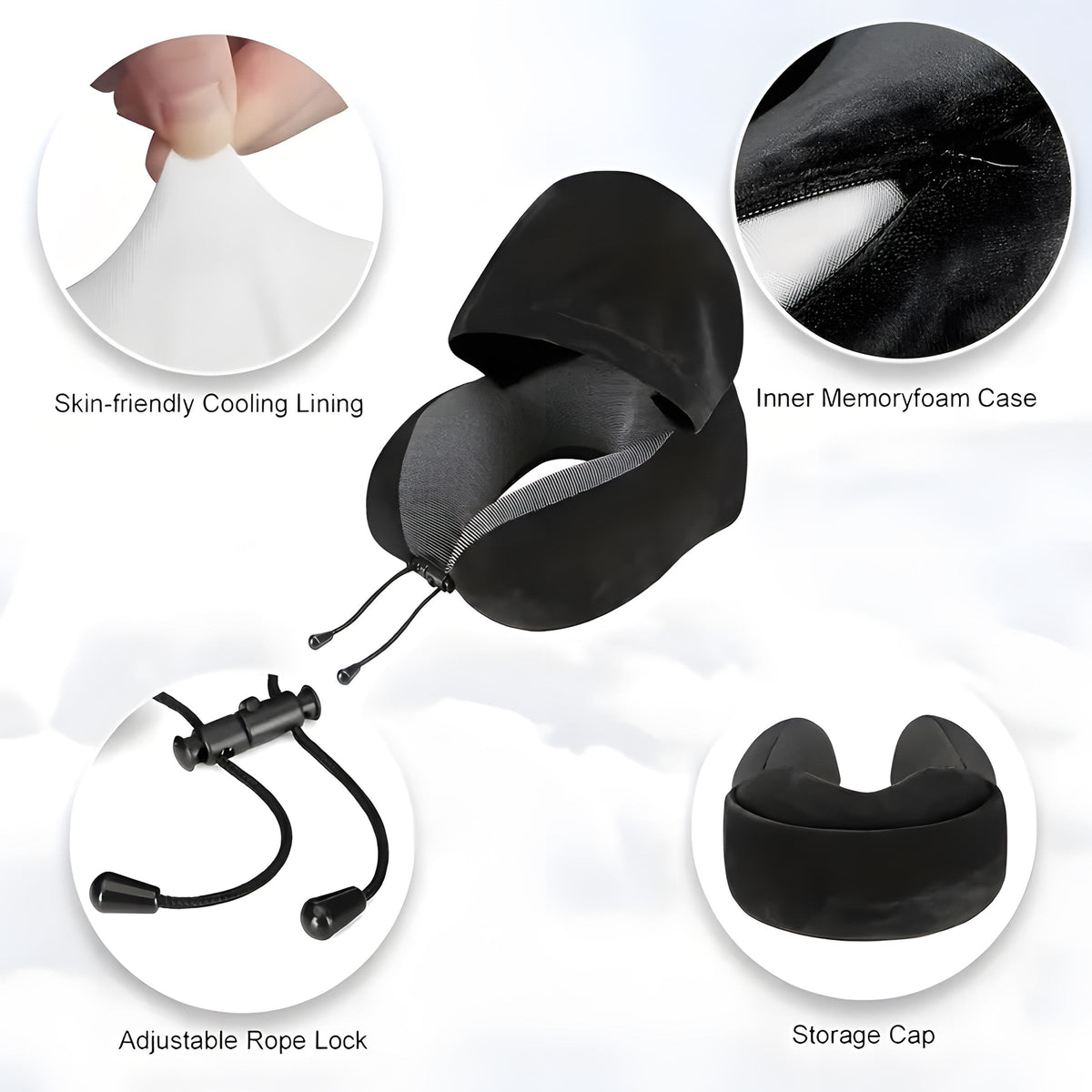 Memory Foam Hooded Travel Neck Pillow