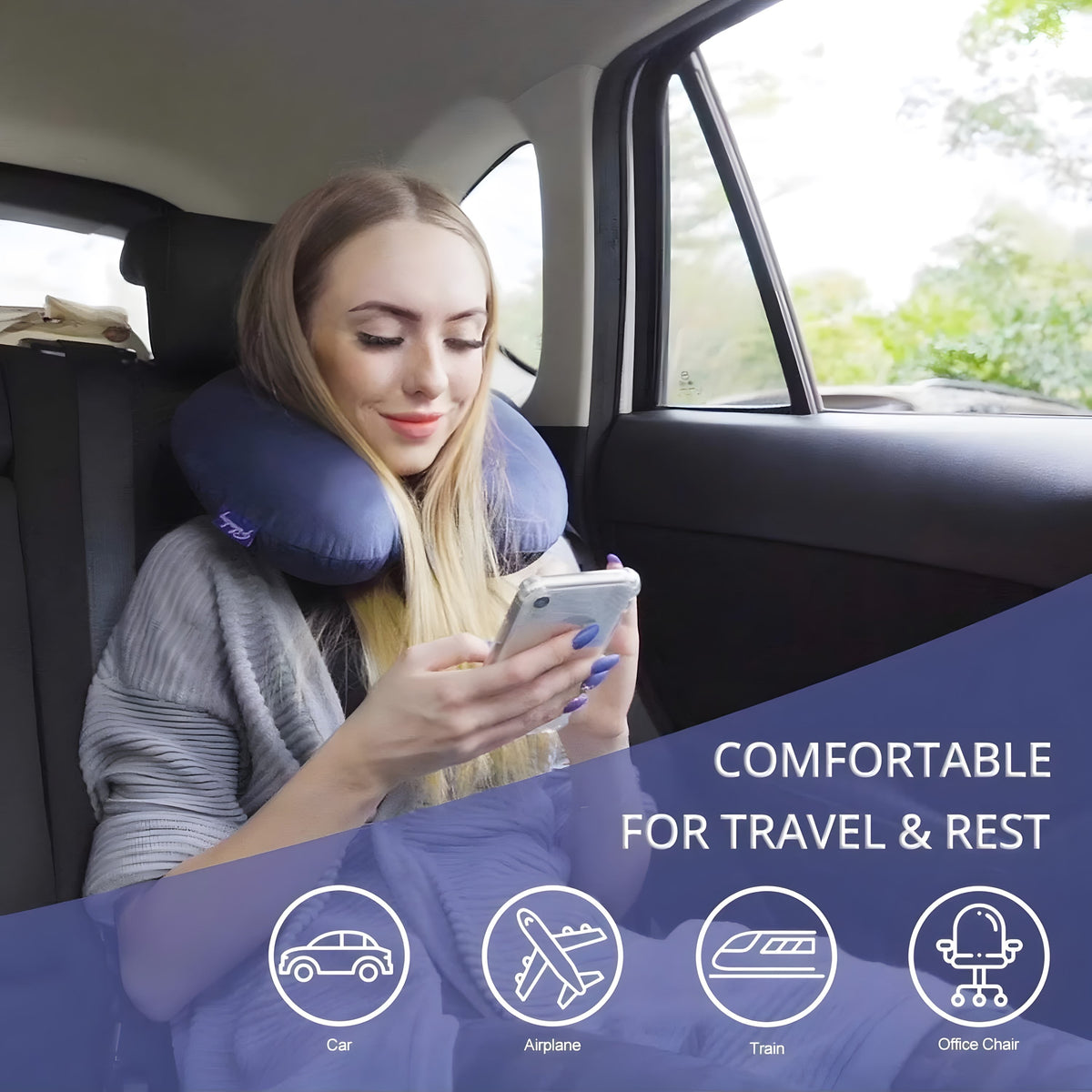 Soft Travel Neck Pillow with Snap Strap